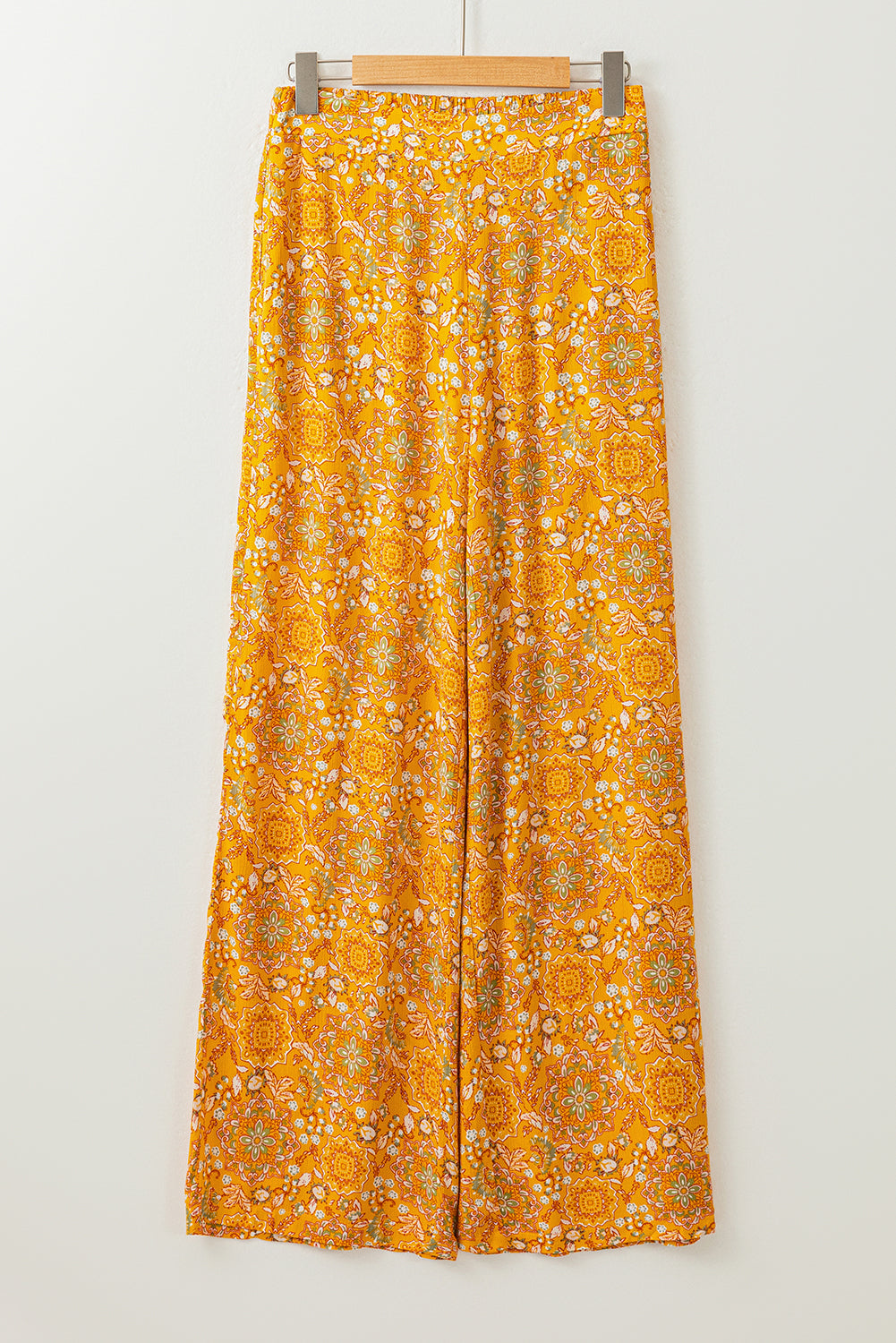 Bohemian Floral Print Pocketed Wide Leg Pants | Yellow