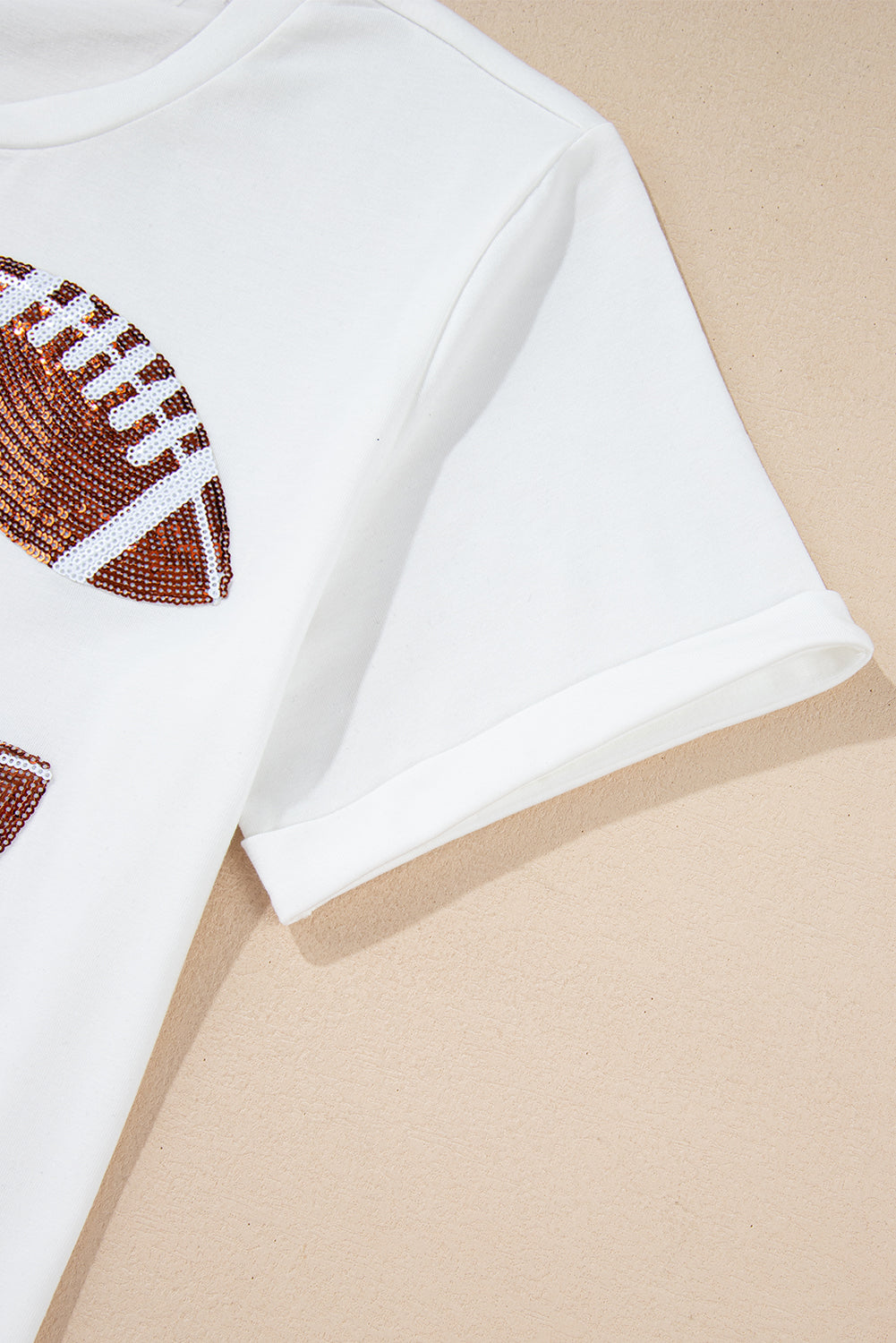 Sequined Rugby Football Graphic Cotton T Shirt | White