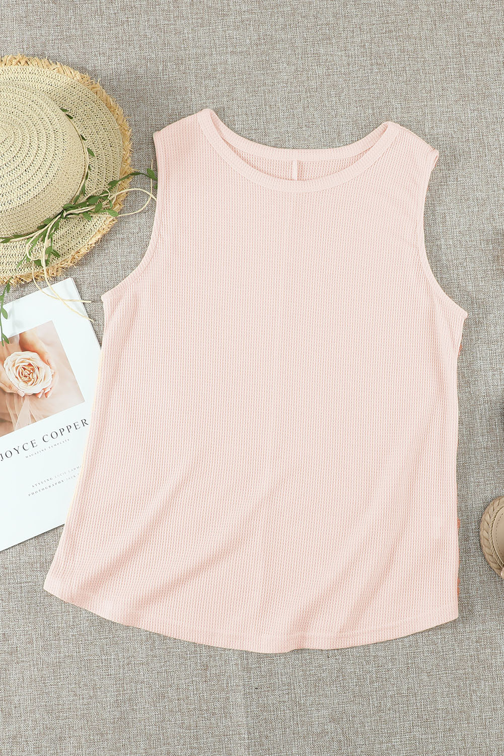 Crew Neck Waffle Tank Top | Apricot