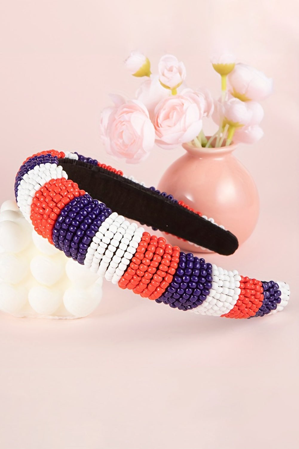 Flag Day Beaded Wide Headband | Dark Blue