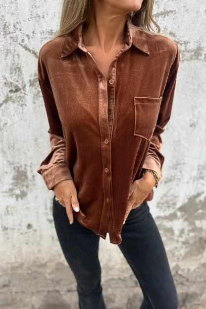 Chest Pocket Velvet Shirt | Chestnut