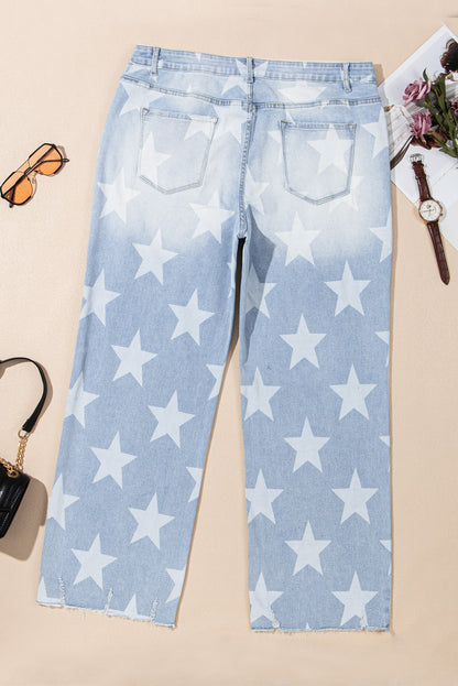 High Waist Star Pattern Plus Size Jeans | Beau Blue