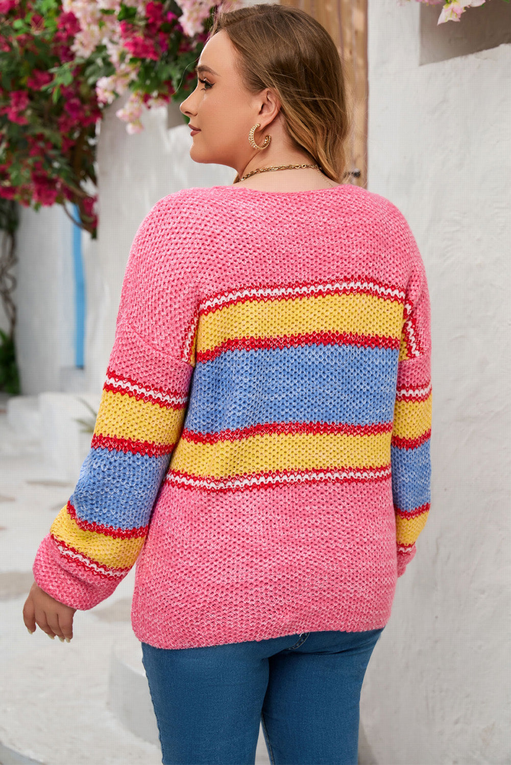 Plus Size Stripe Oversized Sweater | Pink