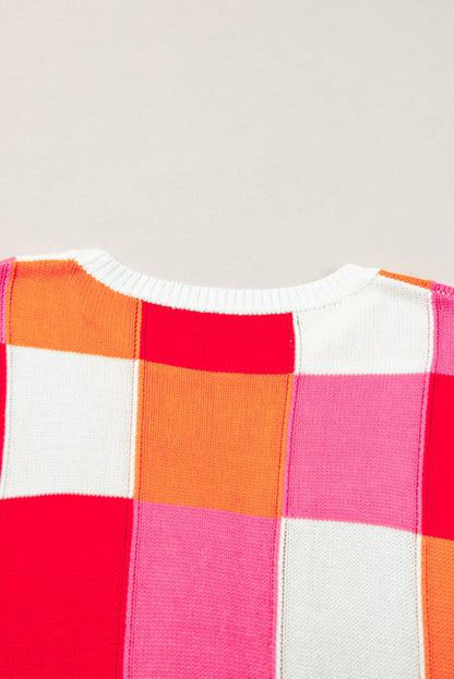 Colour Block Cap Sleeve Sweater | Fiery Red