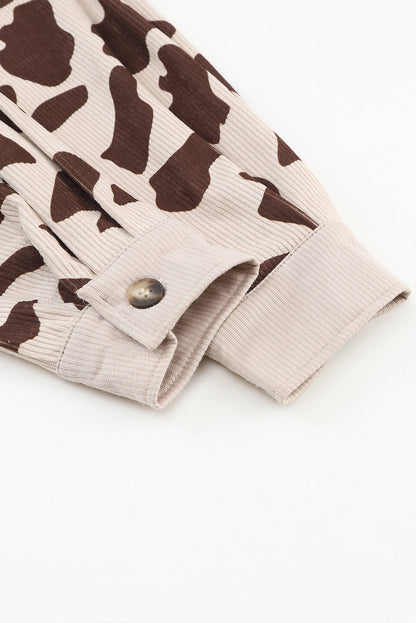 Cow Spots Printed Corduroy Shacket | Khaki