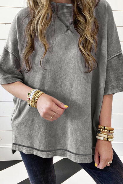 Mineral Wash Exposed Seam Drop Shoulder Oversized Tee | Philippine Gray