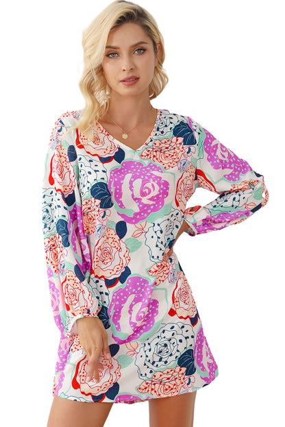 Bracelet Bubble Sleeve Blooming Flower Print Dress | Multicolour