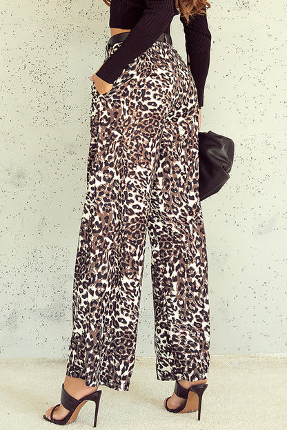 High Waist Wide Leg Pants | Leopard