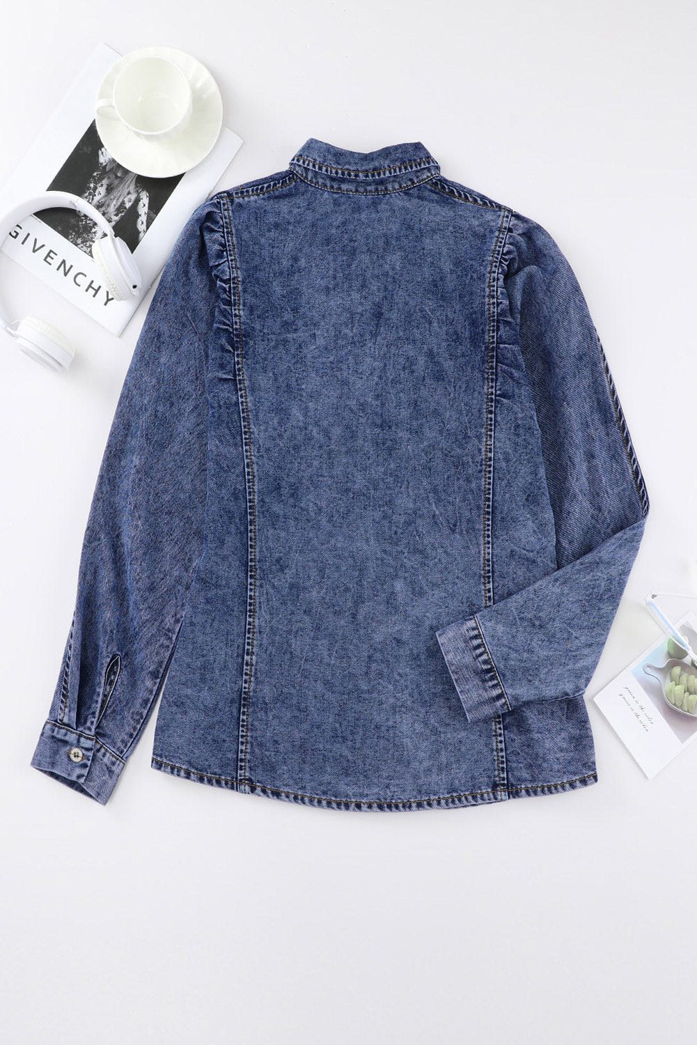 Puff Sleeve Button-Up Denim Jacket | Blue