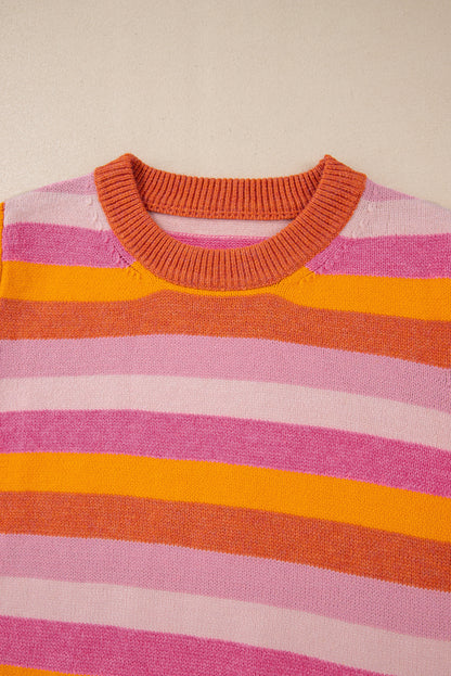 Colour Block Ribbed Edge Round Neck Sweater | Orange