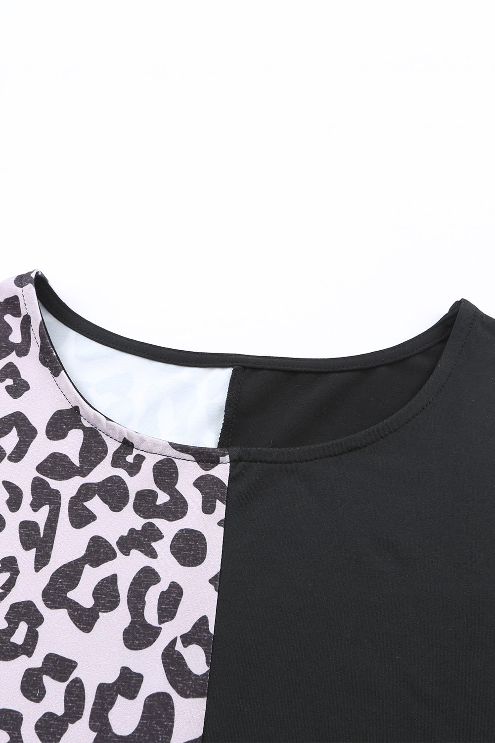 Half Leopard Patchwork Short Sleeves Top | Black