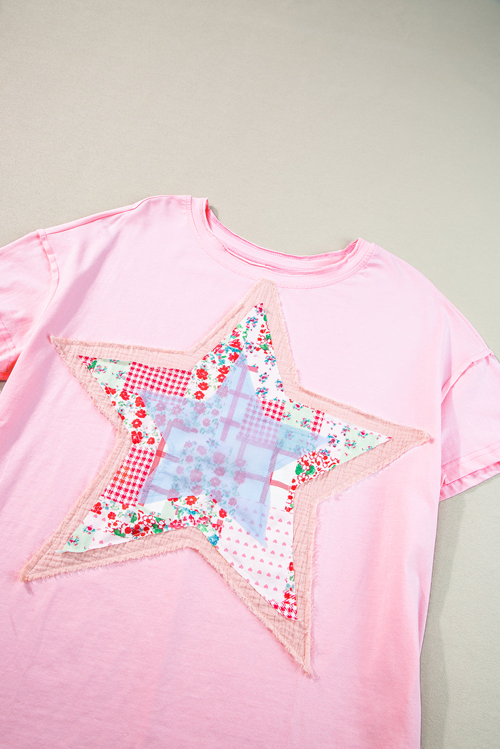 Star Patchwork Loose T-Shirt | Pink