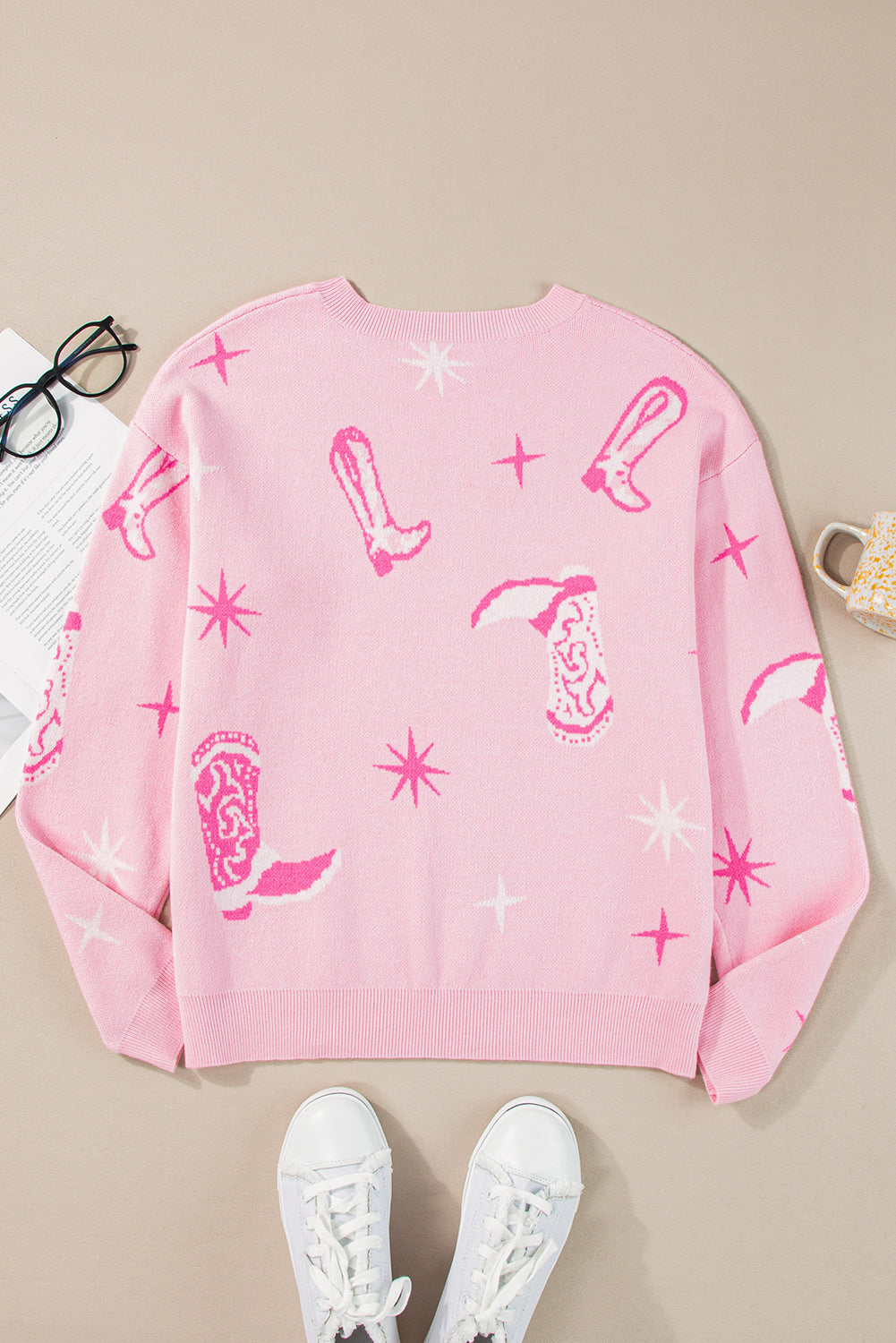 Western Cowboy Boot Sweater | Pink