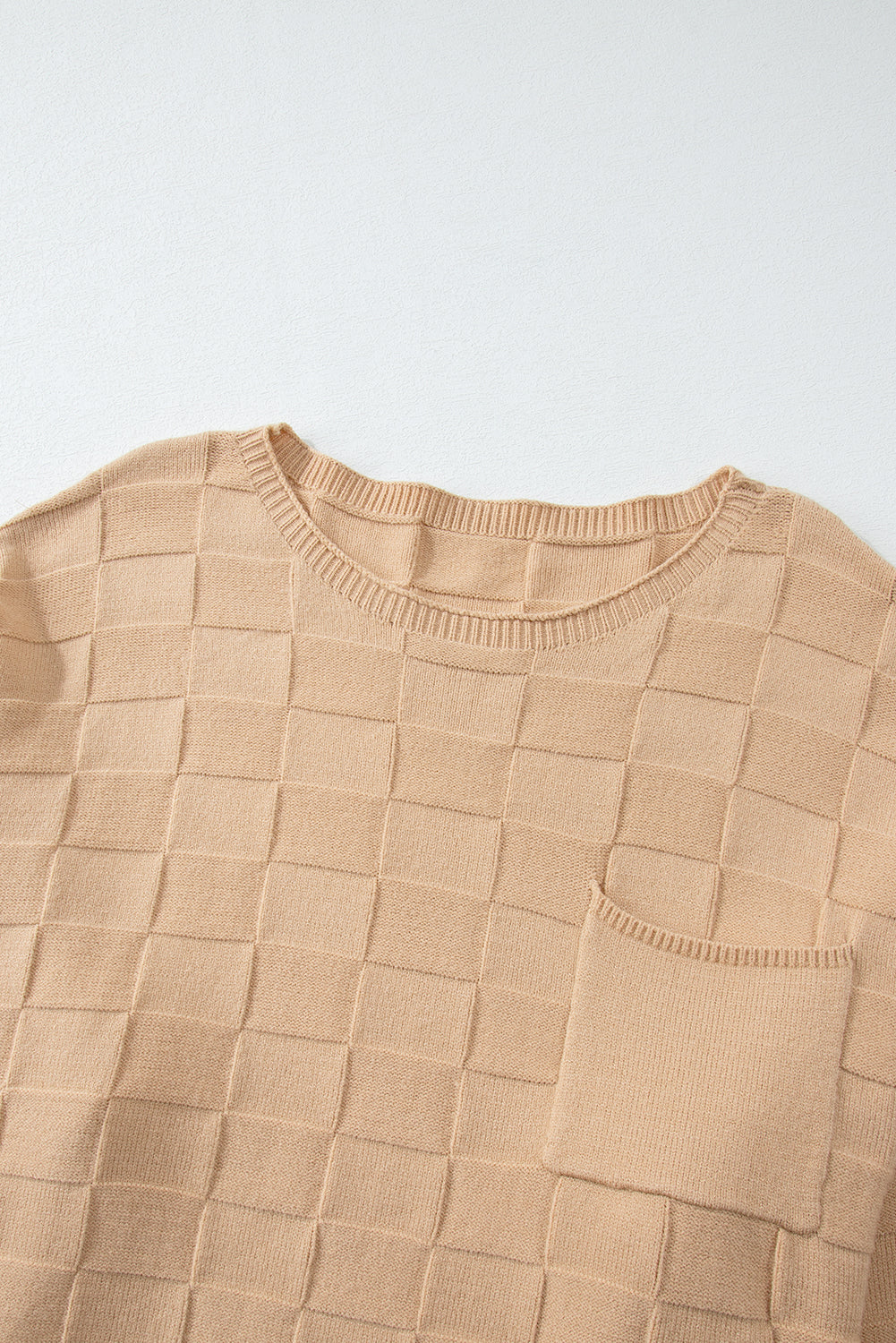 Solid Checkered Textured Knit Plus Size Sweater | Light French Beige