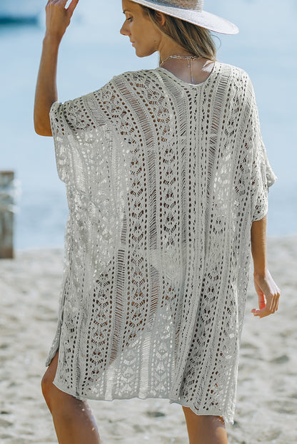 Crochet Knitted Tassel Tie High Low Beachwear | Gray