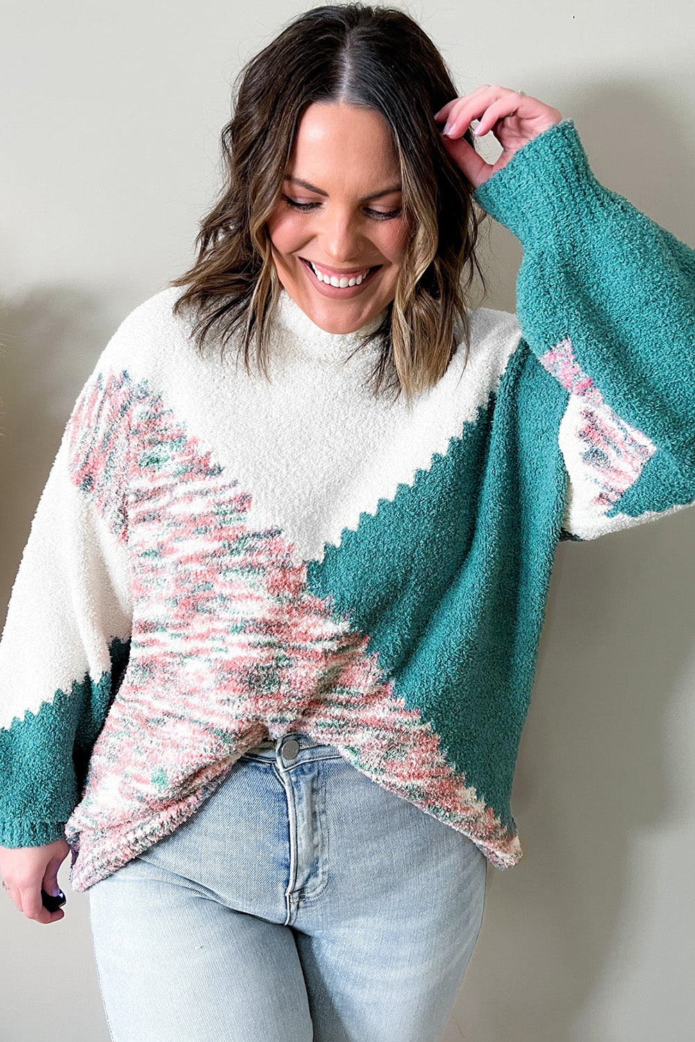 Scalloped Colour Block Plus Size Sweater | Multicolour