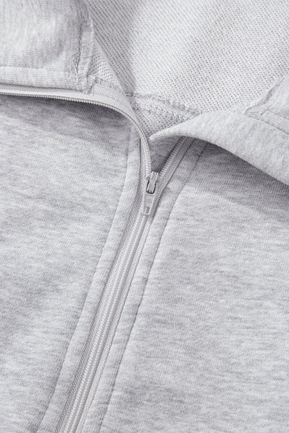 Quarter Zip Stand Neck Kangaroo Pocket Sweatshirt | Light Grey