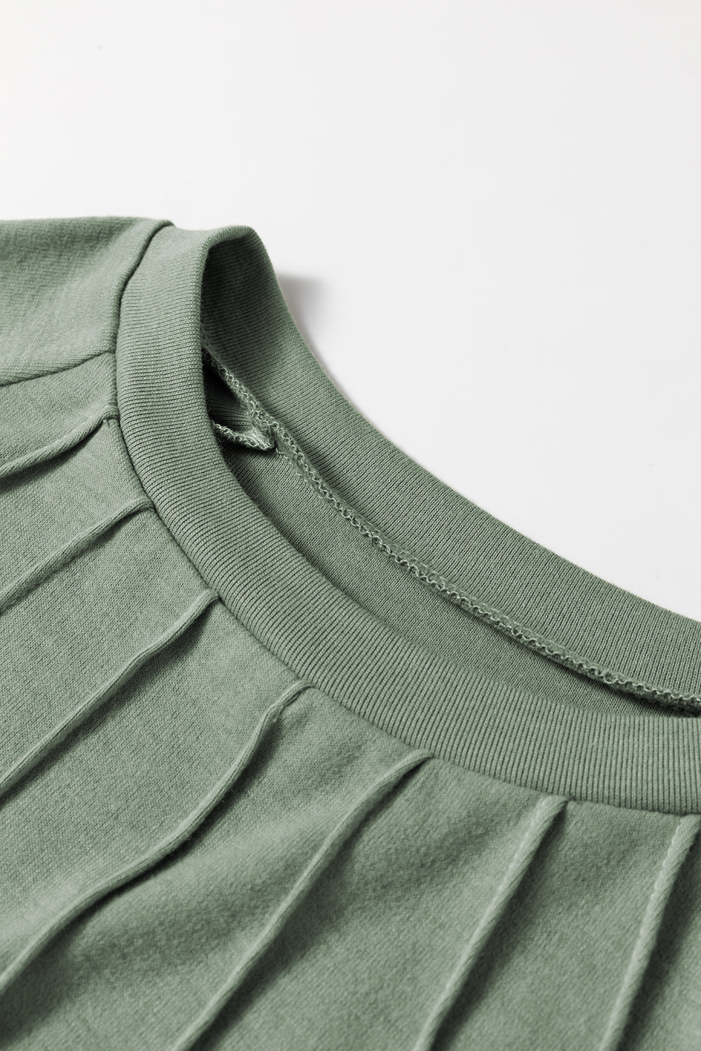 Seam Detail Lace Contrast Cuffs Raglan Sleeve Top | Grass Green