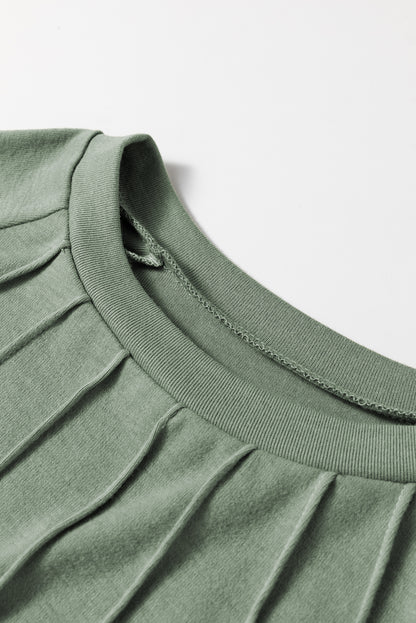 Seam Detail Lace Contrast Cuffs Raglan Sleeve Top | Grass Green