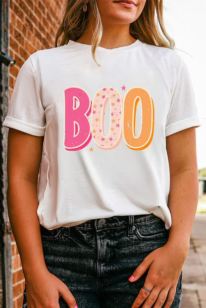 Halloween Boo Letter Graphic T-Shirt | White