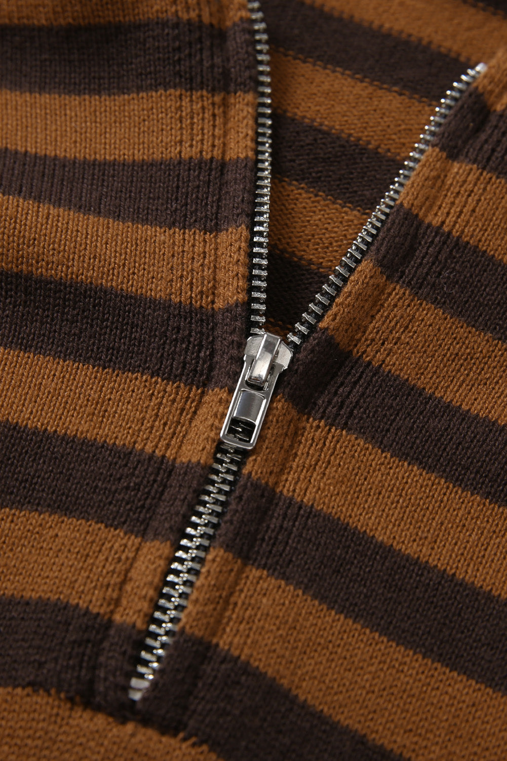 Striped Knit Quarter Zip Hoodie | Brown