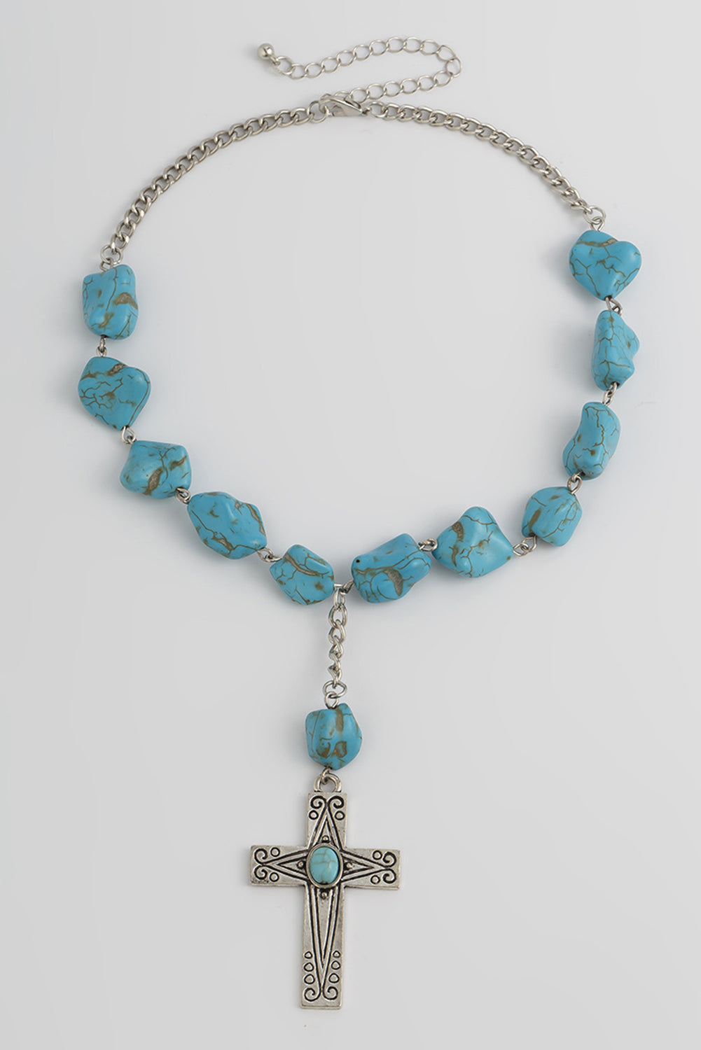 Turquoise Cross Pendant Necklace | Peacock Blue