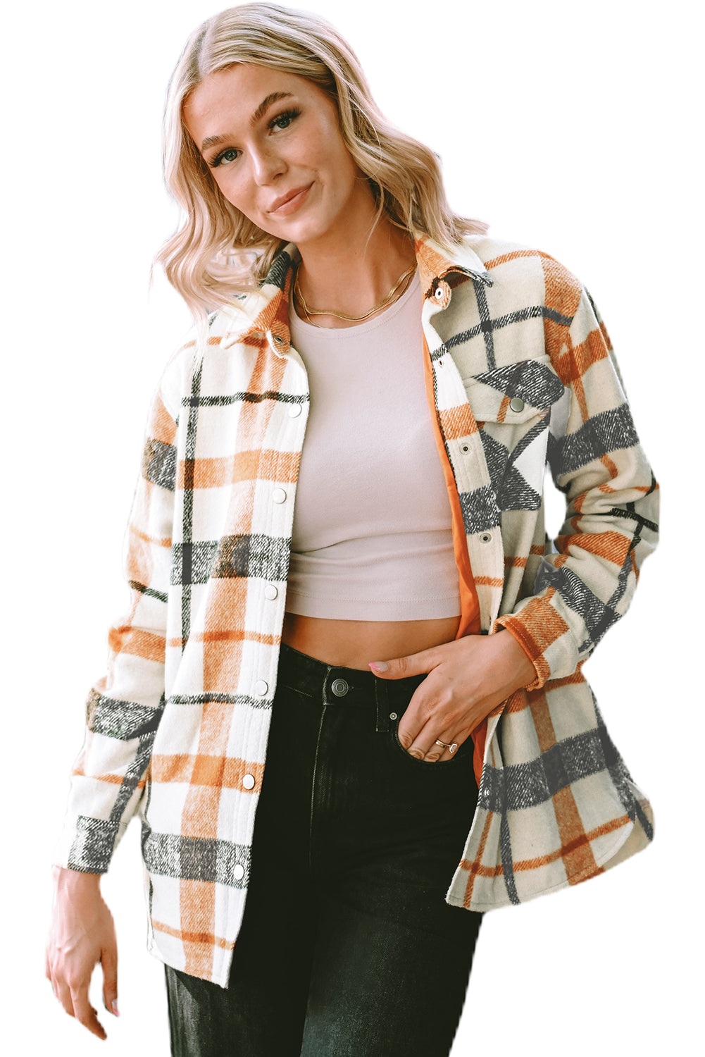 Plaid Print Turn Down Collar Buttoned Shacket | Yellow