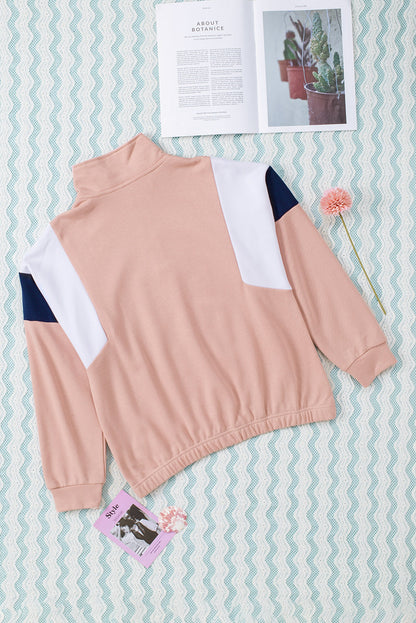 Colour Block Patch Bicep Quarter Zip Sweatshirt | Pink