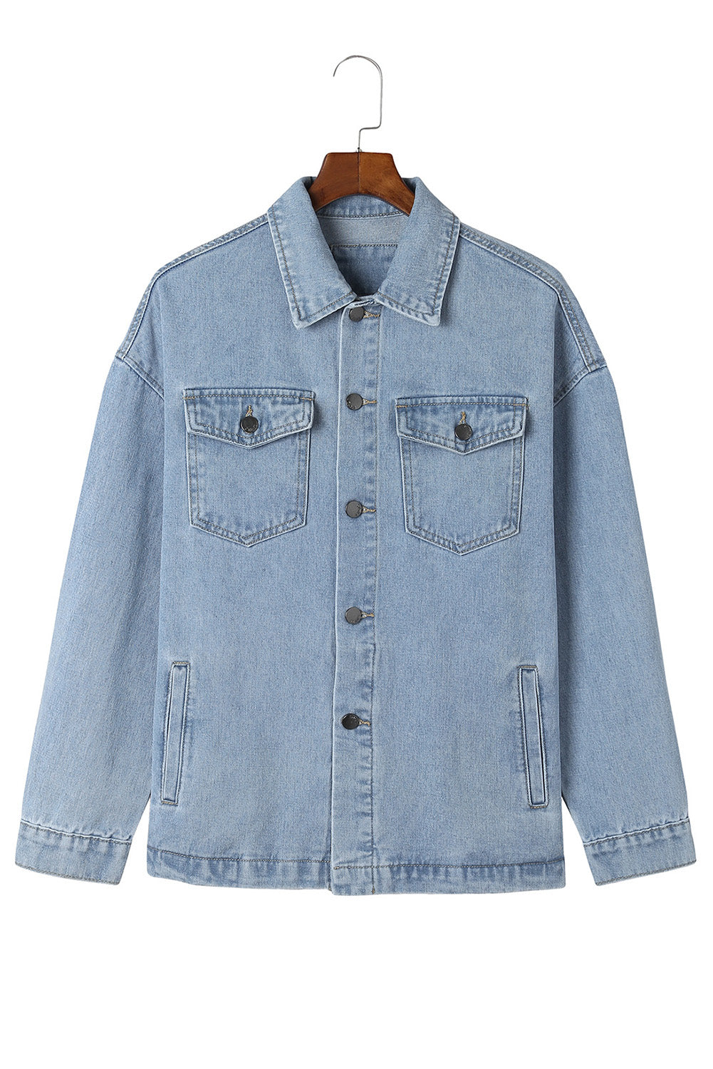 Acid Wash Flap Pocket Boyfriend Shacket | Sky Blue