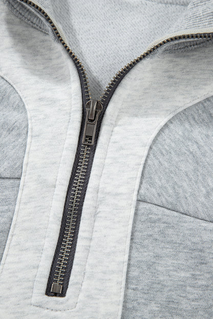 Half Zipper Collared Drop Shoulder Side Slits Sweatshirt | Gray