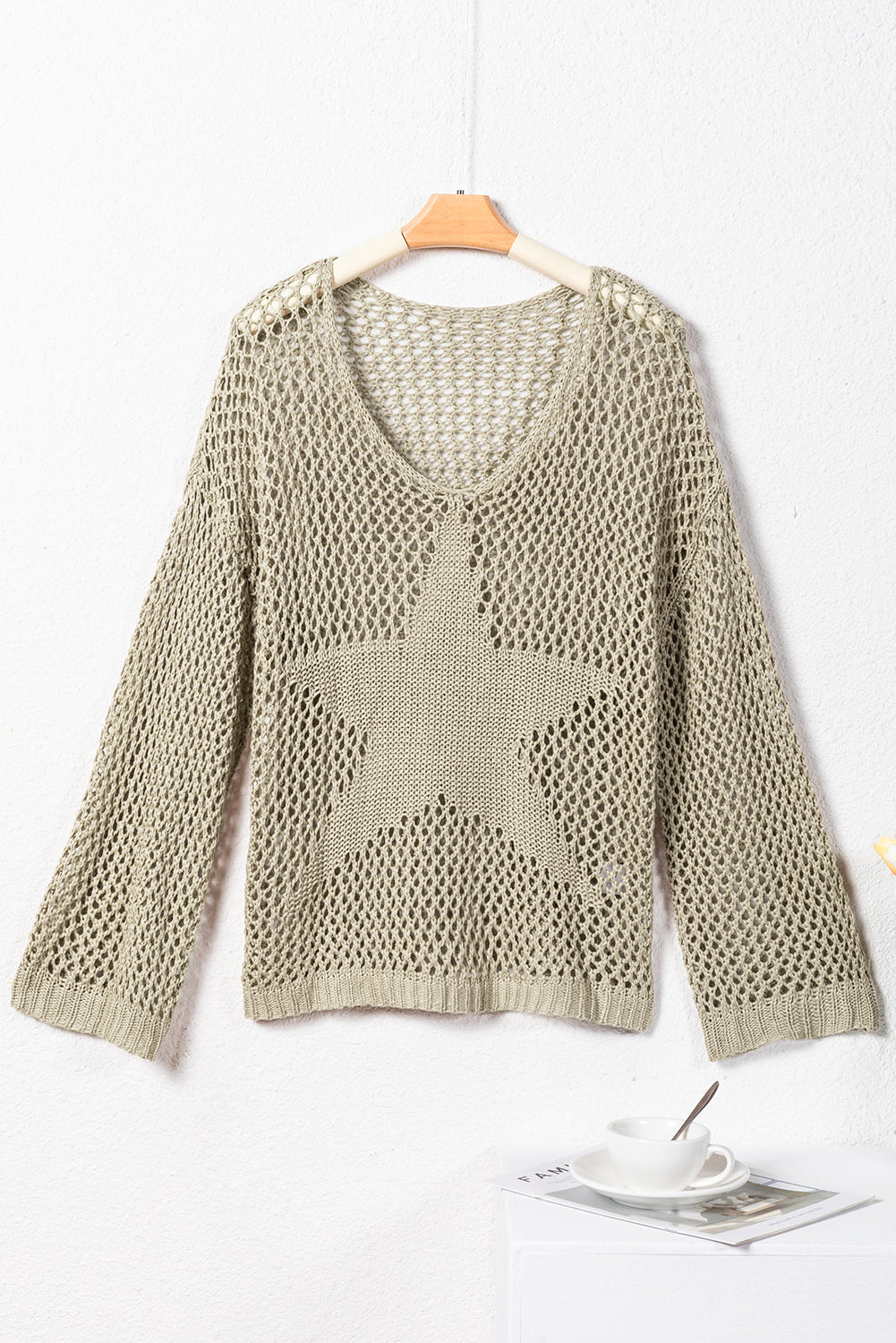 Star Pointelle Knit Baggy Sweater | Light French Beige