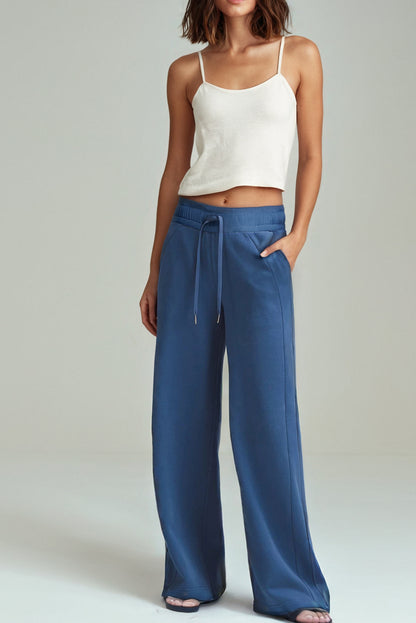 Drawstring High Waist Wide Leg Pocketed Sweatpants | Sail Blue