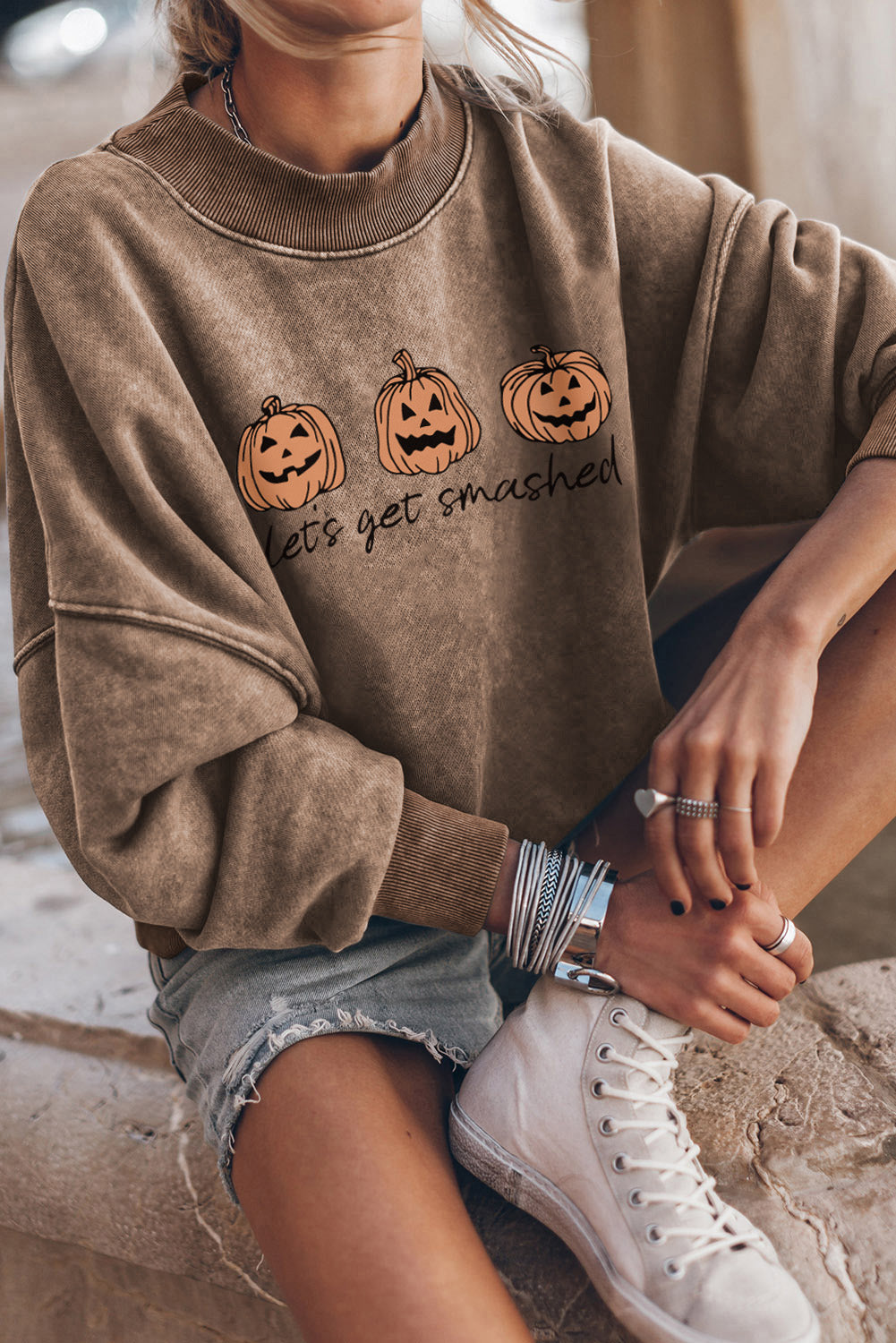 Let'S Get Smashed Halloween Pumpkin Graphic Sweatshirt | Brown