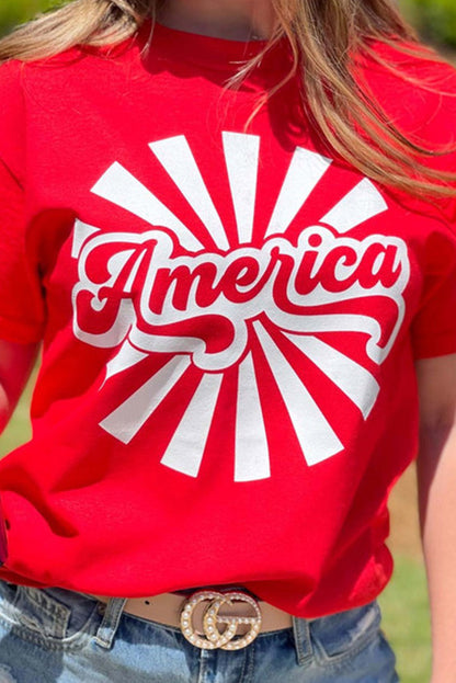 Fiery  America Graphic Print Independence Day T Shirt | Red