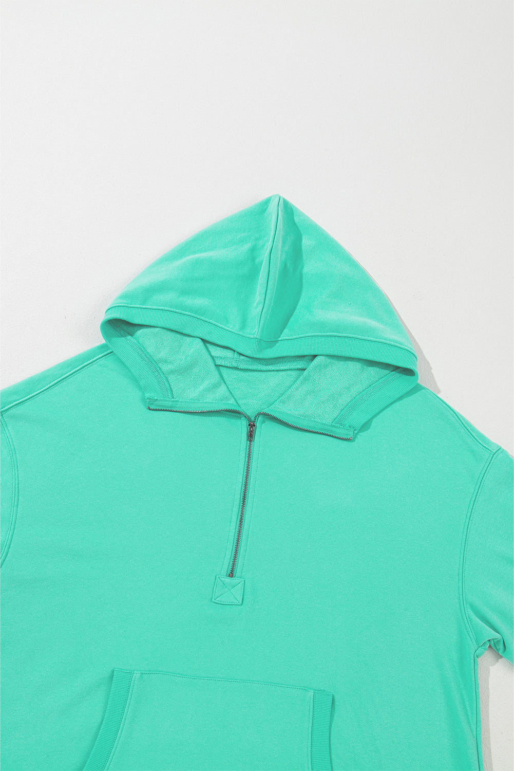 Solid Kangaroo Pocket Half Zipper Oversized Hoodie | Aruba Blue