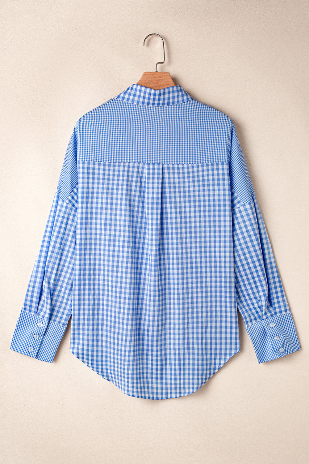 Plaid Patchwork Button Up Long Sleeve Shirt | Sky Blue Stripe