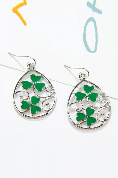 St. Patrick Clover Hollow Out Drop Earrings | Silvery