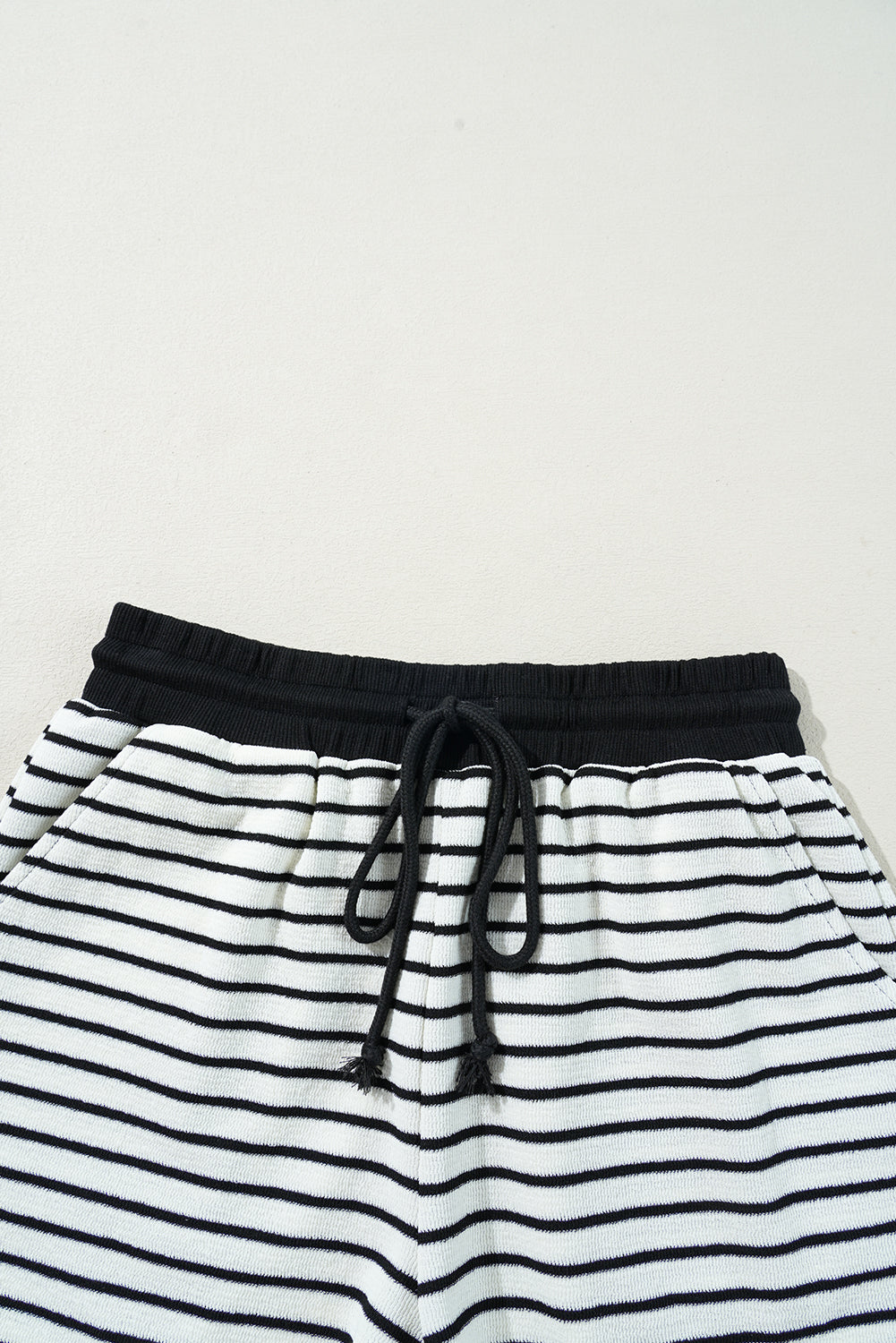 Collared Long Sleeve Top And Drawstring Shorts Set | Black Stripe