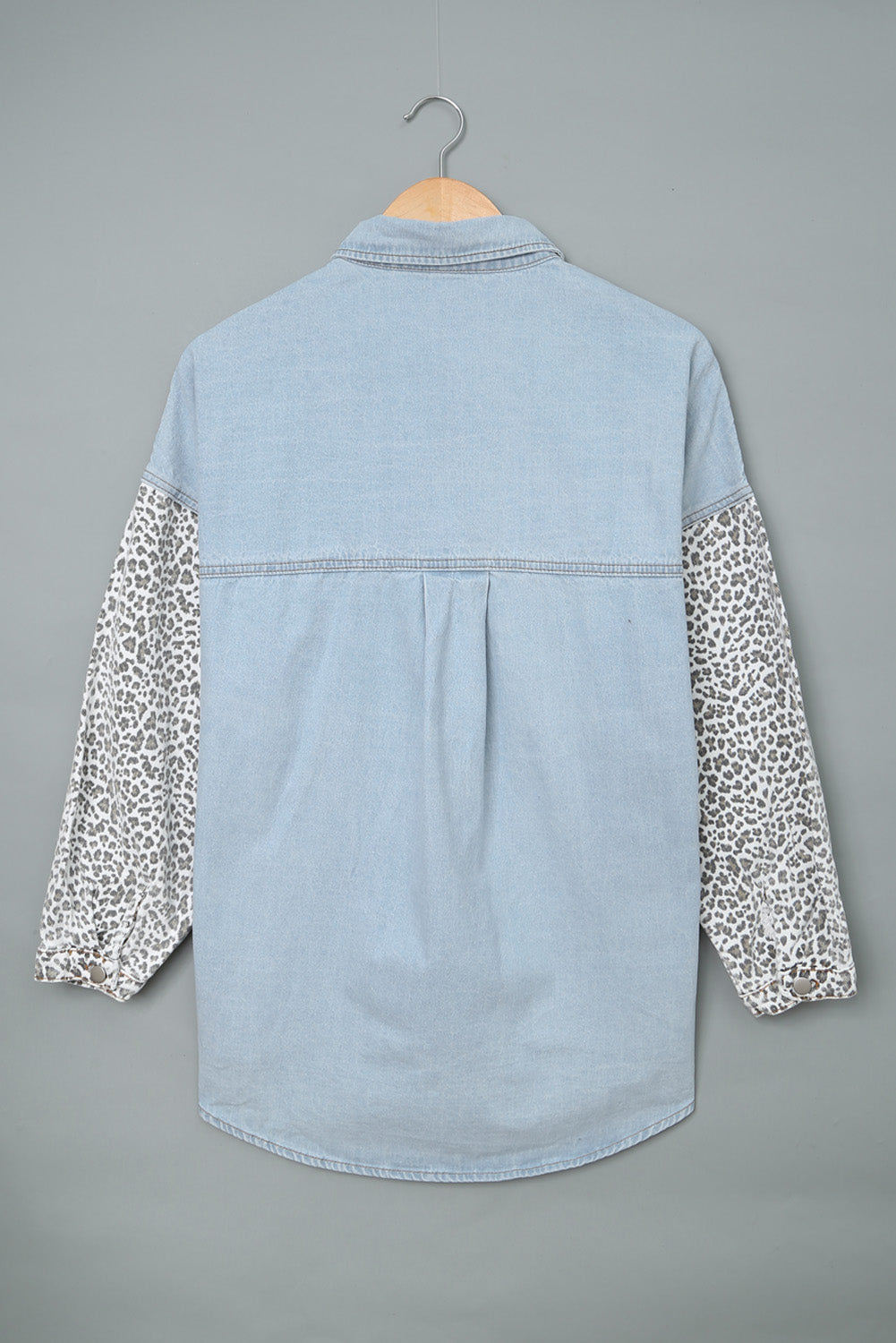 Contrast Leopard Denim Jacket | Sky Blue