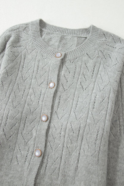 Hollow Out Buttoned Knit Cardigan | Green