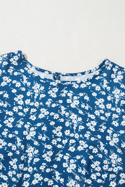 Ditsy Floral Print Lantern Sleeve Blouse | Blue