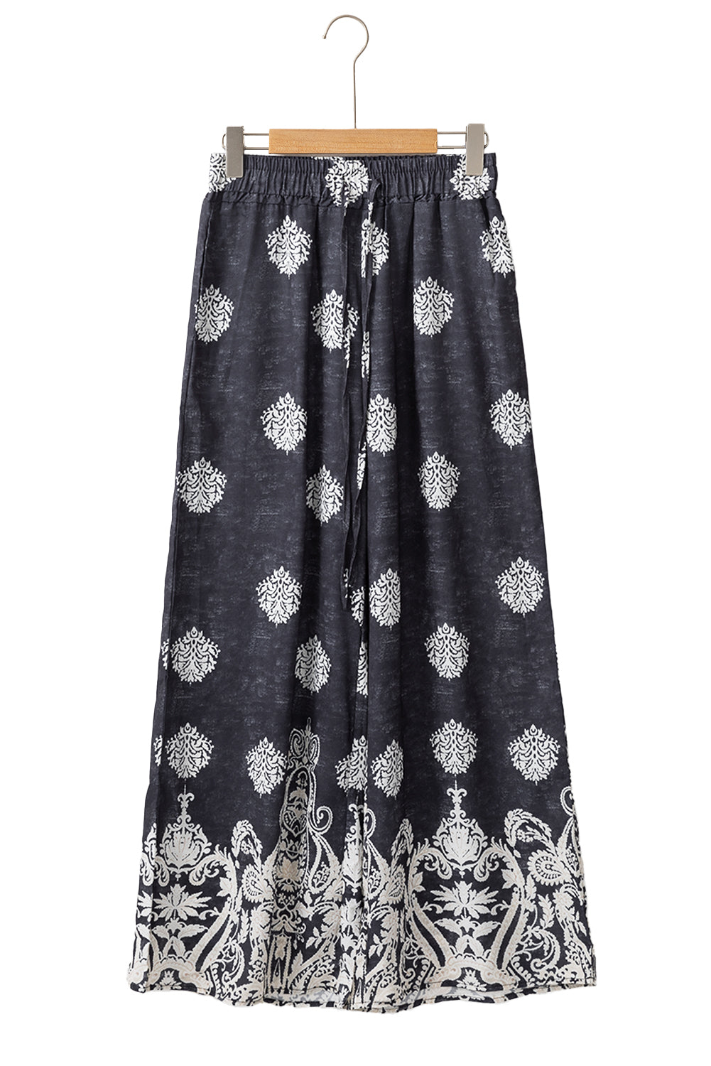 Bohemian Printed Drawstring Waist Wide Leg Pants | Black