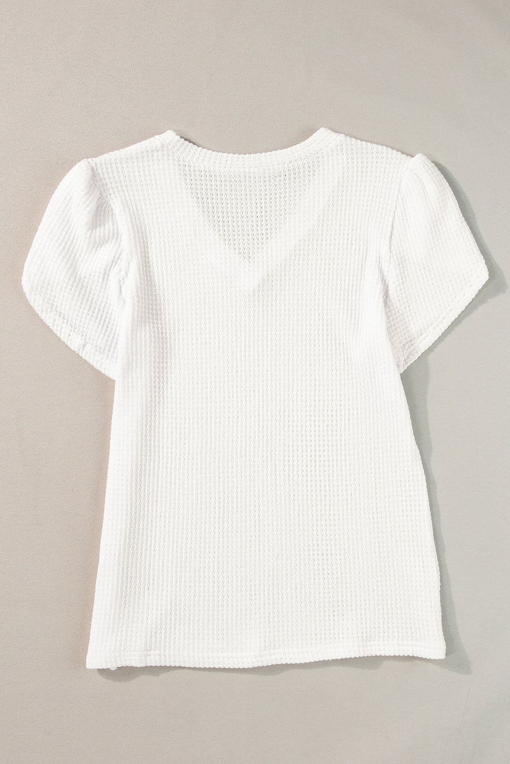 V Neck Petal Sleeve Waffle Knit T-Shirt | White