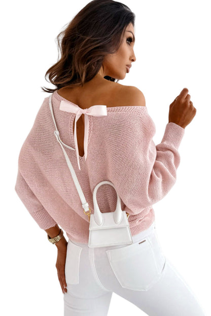 Ribbon Bow Knot Dolman Sleeve Sweater | Pink