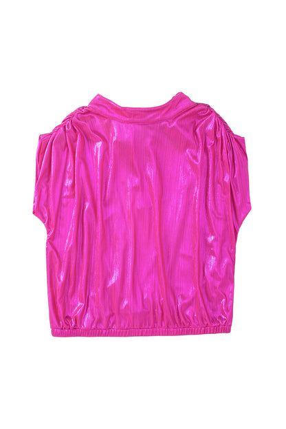 Ruched Sleeves Knotted Backless Blouse | Bright Pink