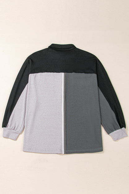 Colourblock Ribbed Collared Oversized Sweatshirt | Gray