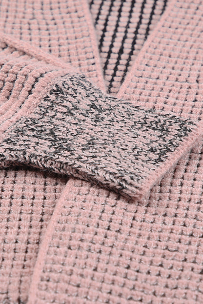 Chunky Waffle Knit Oversized Collar Cardigan | Pink