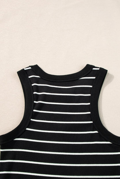 Ribbed Knit Tank Mini Dress | Black Stripe