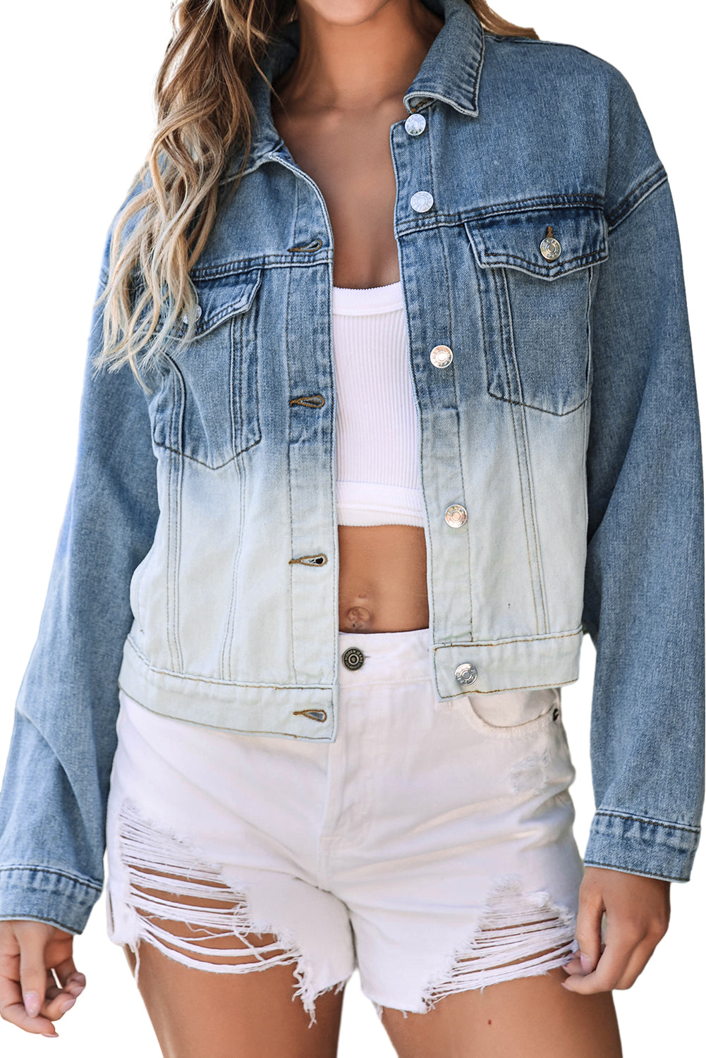 Contrast Washed Gradient Denim Jacket | Sky Blue