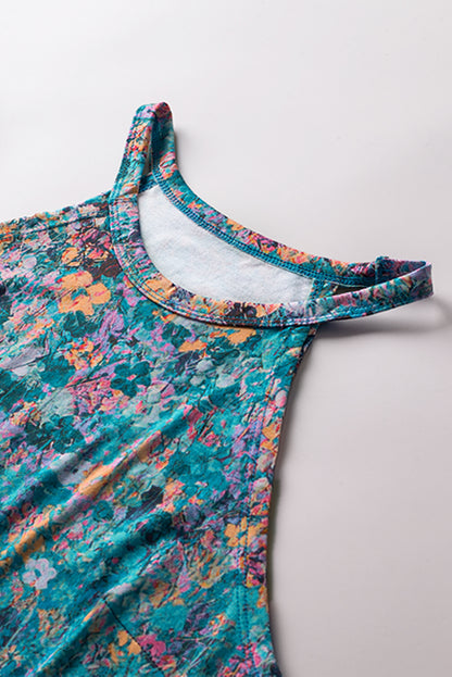 Blue Floral Print Halter Neck Tank Top | Sky Blue